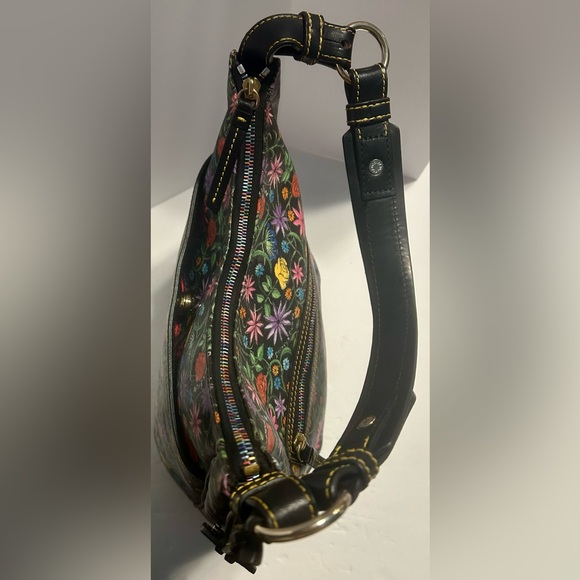 Dooney & Bourke Black Floral Botanical Hobo Shoulder Purse W/Rainbow Zippers EUC - Picture 8 of 16